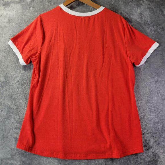 Zesica‎ Womens Red Pleated Front Short Sleeve Top Size L Contrast Trim Casual - Picture 6 of 9